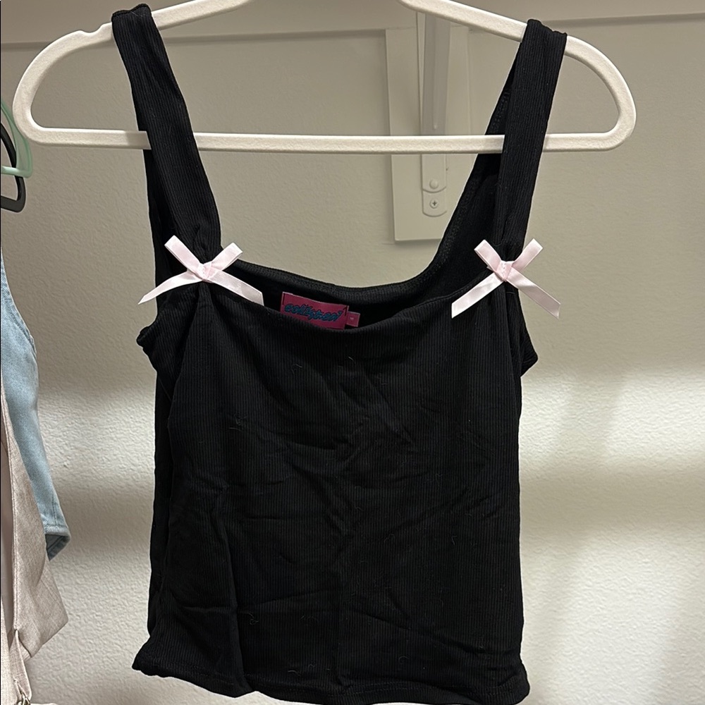 Edikted Black Camisole with Pink Bow Accents